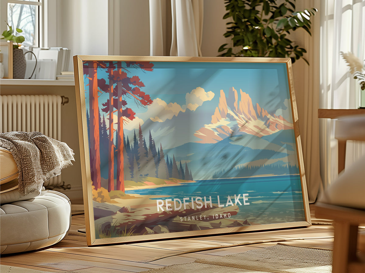 Redfish Lake Landscape Poster | Stanley, Idaho Vacation Wall Art — framed and ready to hang