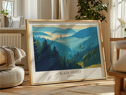 Black Forest Landscape Matte Border Poster | Germany Framed or Unframed Travel Gift — framed and ready to hang