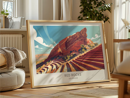 Red Rocks Landscape Matte Border Poster | Colorado Travel Wall Art — framed and ready to hang