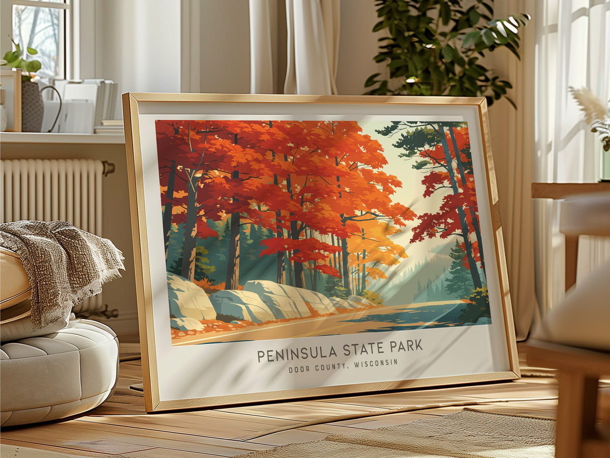 Peninsula State Park Landscape Matte Border Poster | Door County, Wisconsin Vacation Wall Art — framed and ready to hang