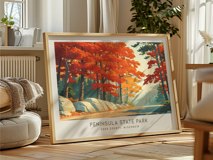 Peninsula State Park Landscape Matte Border Poster | Door County, Wisconsin Vacation Wall Art — framed and ready to hang