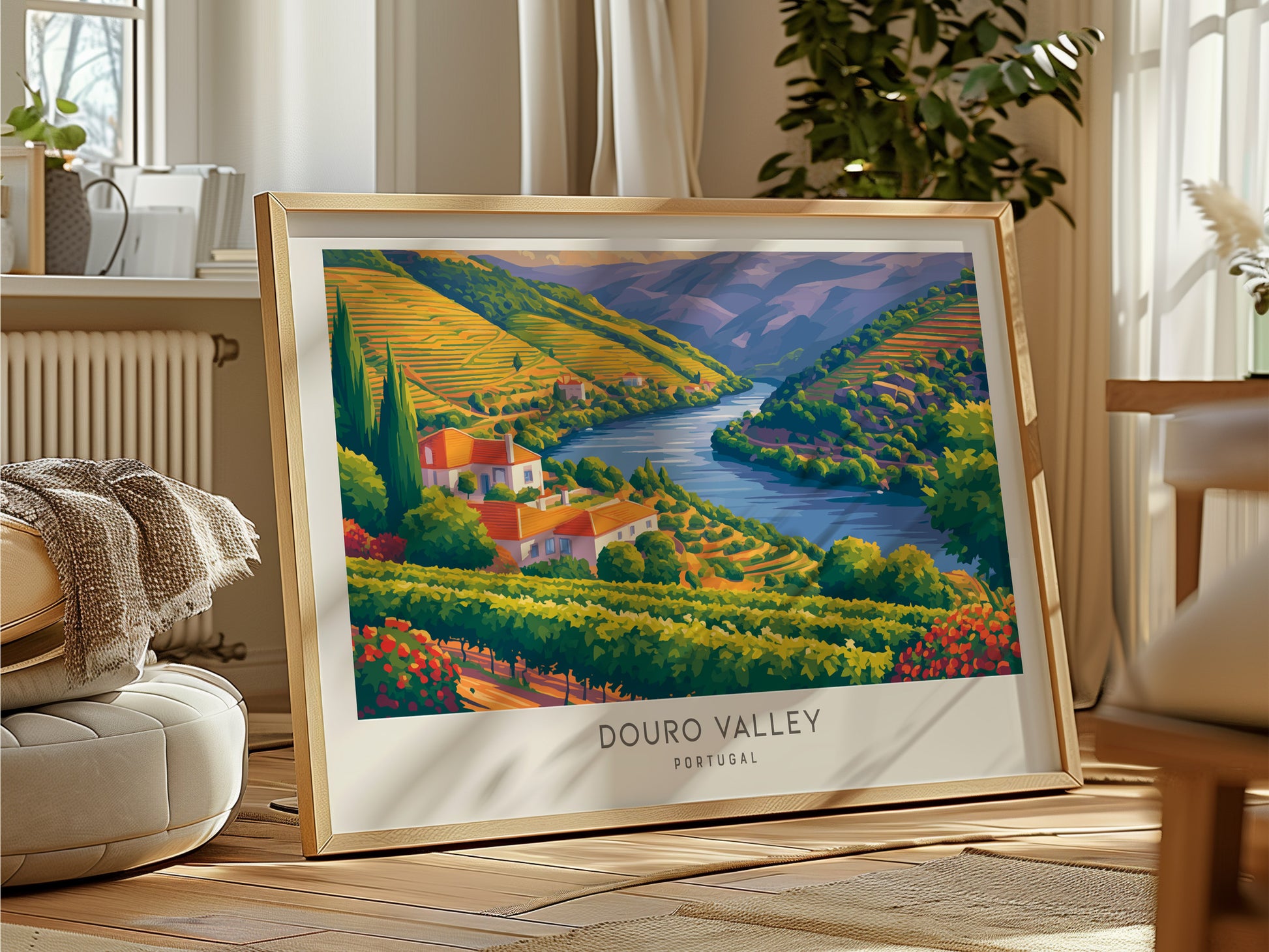 Douro Valley Landscape Matte Border Poster | Portugal Travel Wall Art — framed and ready to hang