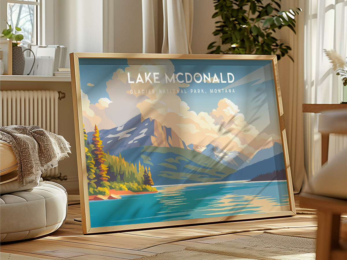 Lake McDonald Landscape Poster | Glacier National Park, Montana Framed or Unframed Wall Art — framed and ready to hang