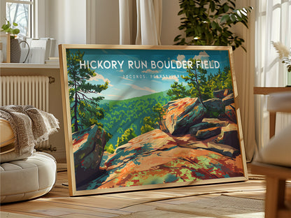 Hickory Run Boulder Field Landscape Poster | Poconos, Pennsylvania Destination Print Wall Art — framed and ready to hang