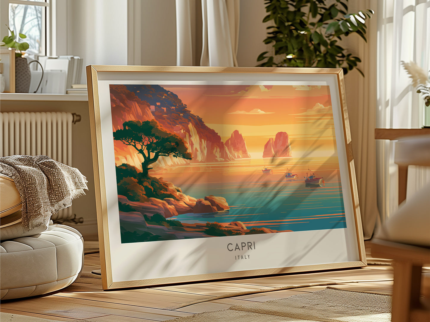 Capri Landscape Matte Border Poster | Italy Vacation Wall Art Beach House Decor — framed and ready to hang