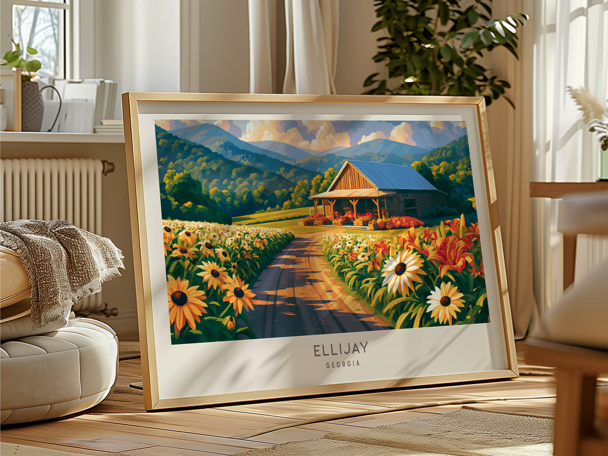 Ellijay Landscape Matte Border Poster | Georgia Destination Print Travel Wall Art — framed and ready to hang