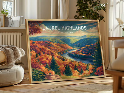 Laurel Highlands Landscape Poster | Pennsylvania Travel Gift Mountain Wall Art — framed and ready to hang