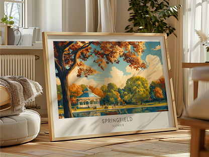 Springfield Landscape Matte Border Poster | Illinois Destination Print & Vacation Wall Art — framed and ready to hang