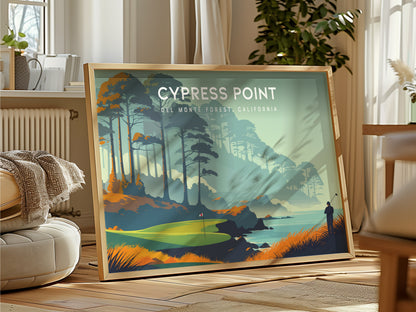 Cypress Point Landscape Poster | Del Monte Forest, California Golf Wall Art Framed or Unframed — framed and ready to hang