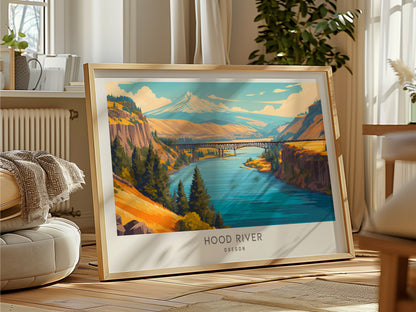 Hood River Landscape Matte Border Poster | Oregon Travel Wall Art — framed and ready to hang