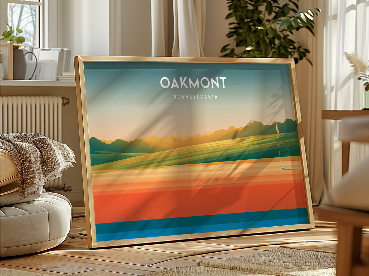Oakmont, Pennsylvania Landscape Poster | Golf Wall Art & Framed or Unframed Links Decor — framed and ready to hang