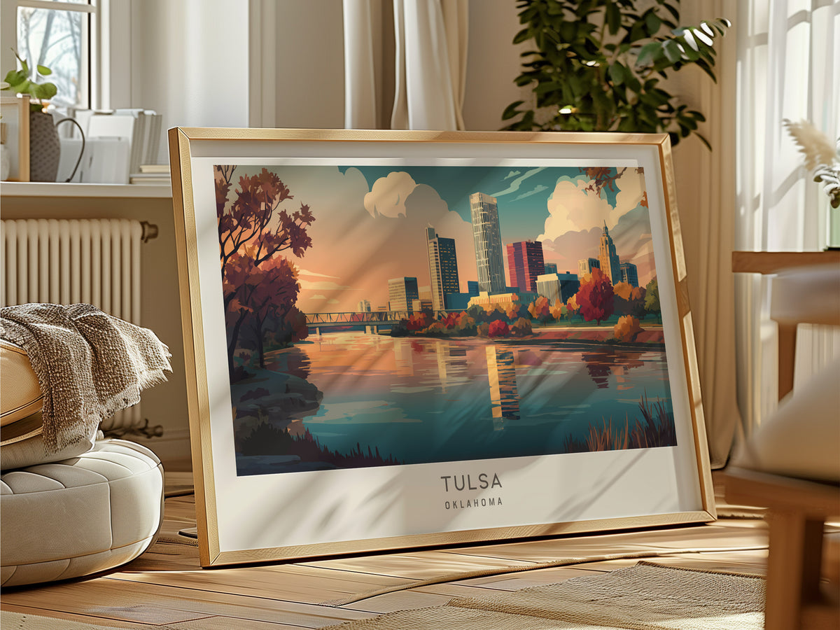 Tulsa Landscape Matte Border Poster | Oklahoma Travel Wall Art — framed and ready to hang