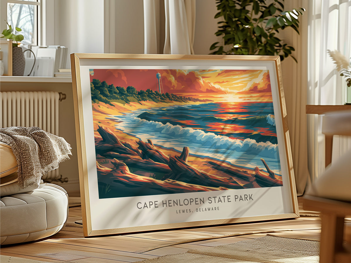 Cape Henlopen State Park Landscape Matte Border Poster | Lewes, Delaware Vacation Wall Art — framed and ready to hang