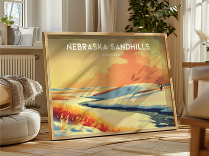Nebraska Sandhills Landscape Poster | Nebraska Vacation Wall Art Framed or Unframed — framed and ready to hang