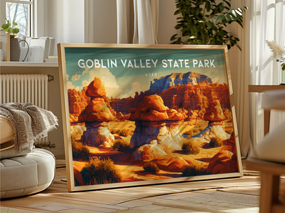 Goblin Valley State Park, Utah Landscape Poster | Vacation Wall Art — framed and ready to hang
