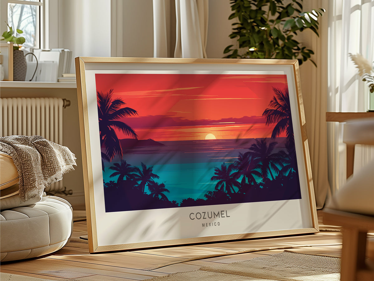 Cozumel Landscape Matte Border Poster | Mexico Tropical Beach Print Travel Wall Art — framed and ready to hang