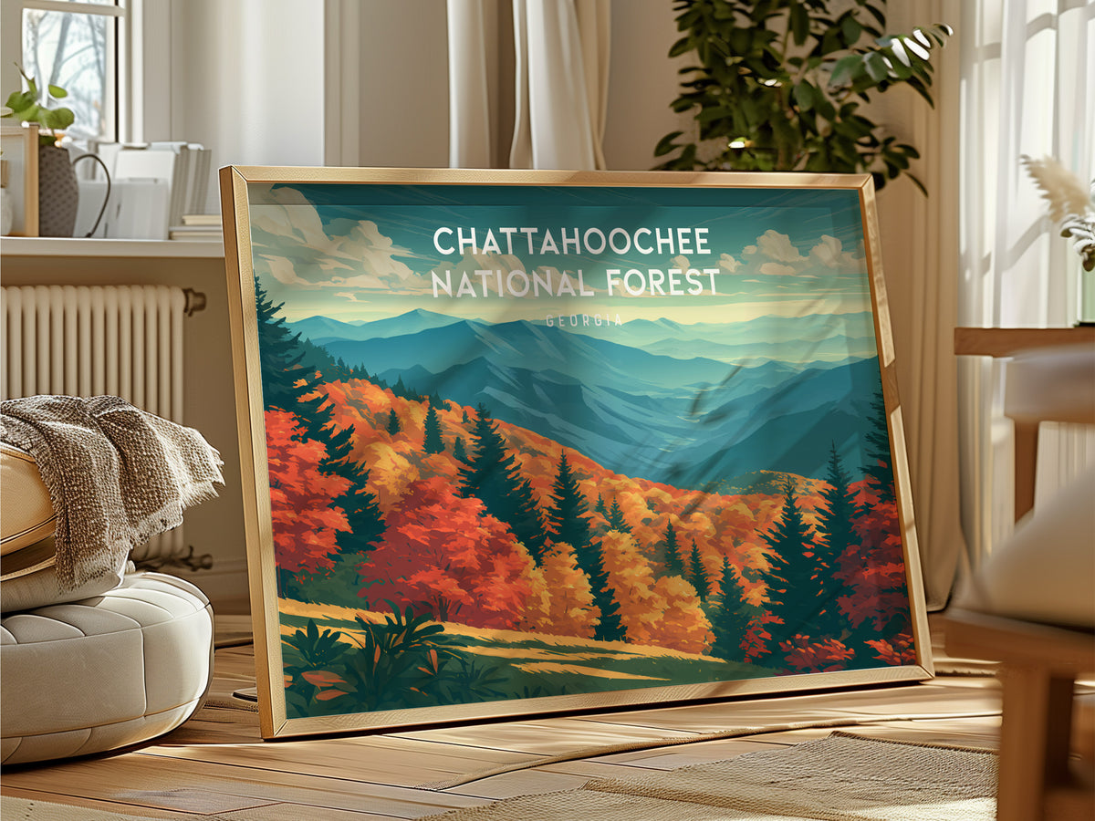 Chattahoochee National Forest Landscape, Georgia Poster | Appalachian Trail Vacation Wall Art — framed and ready to hang