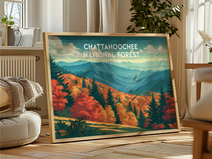 Chattahoochee National Forest Landscape, Georgia Poster | Appalachian Trail Vacation Wall Art — framed and ready to hang