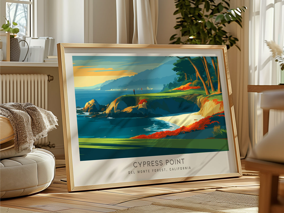 Cypress Point Landscape Matte Border Poster | Del Monte Forest, California Country Club Decor Golf Course Print — framed and