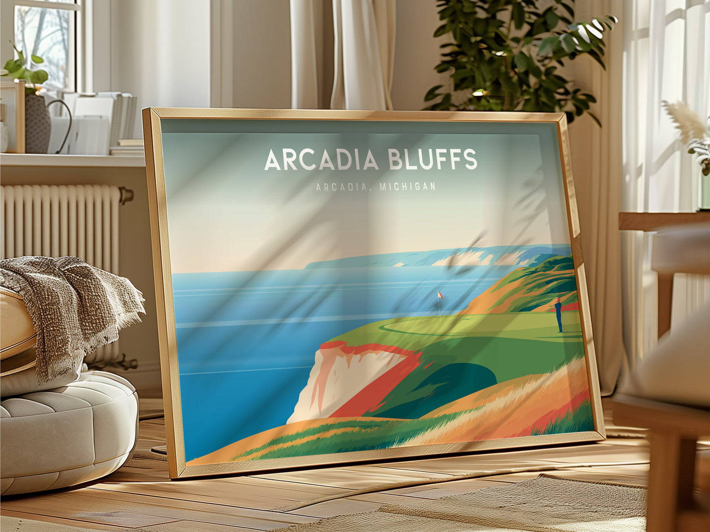 Arcadia Bluffs, Arcadia, Michigan Landscape Poster | Golf Course Print Country Club Decor Wall Art — framed and ready to hang