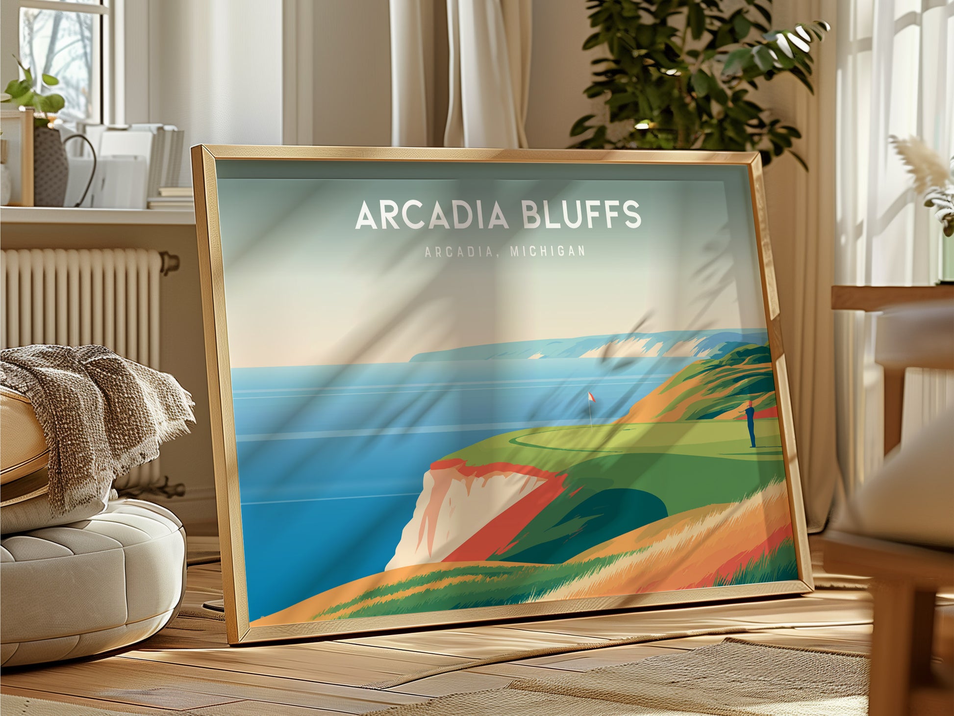 Arcadia Bluffs, Arcadia, Michigan Landscape Poster | Golf Course Print Country Club Decor Wall Art — framed and ready to hang