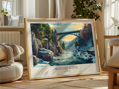 Quechee Gorge Landscape Matte Border Poster | Vermont Travel Gift Vacation Wall Art — framed and ready to hang