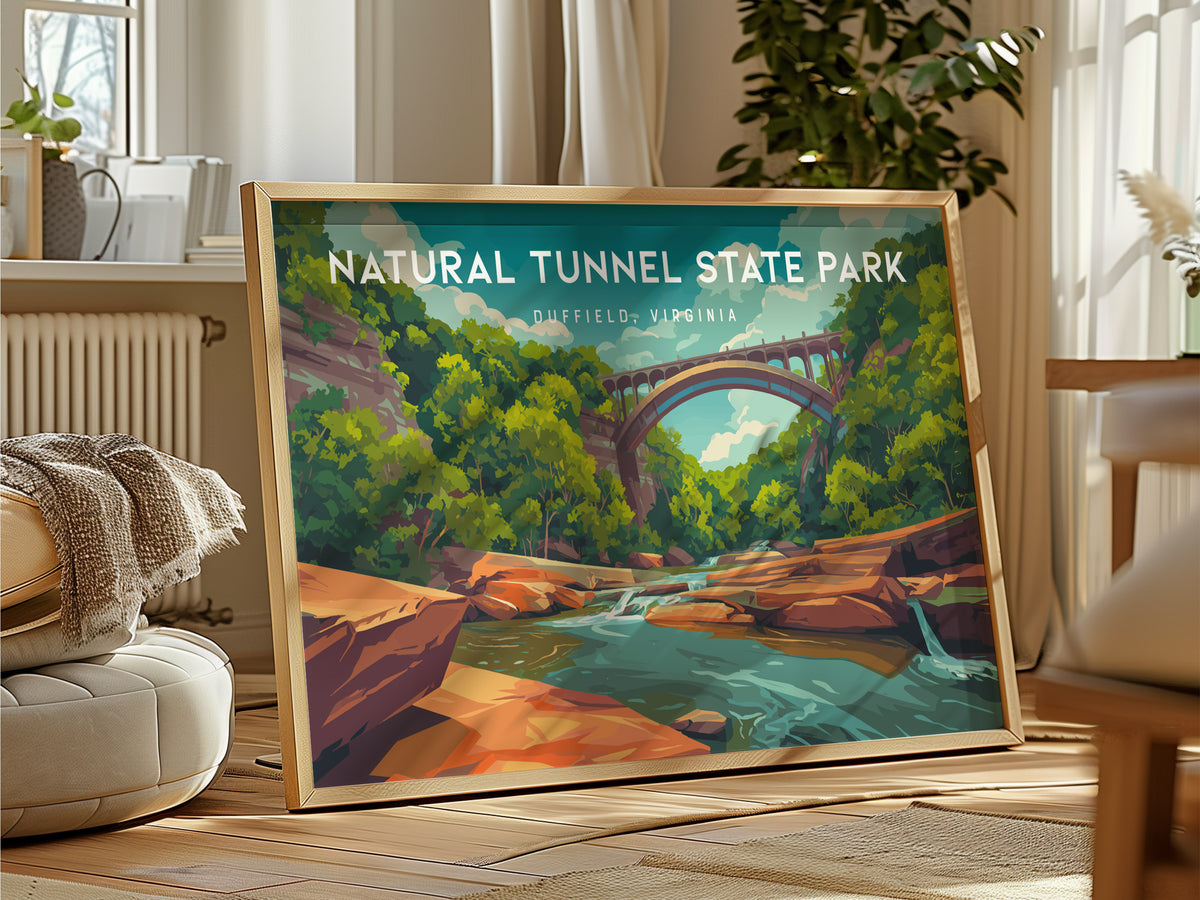 Natural Tunnel State Park Landscape Poster | Duffield, Virginia Scenic Cave Framed or Unframed Wall Art — framed and ready to