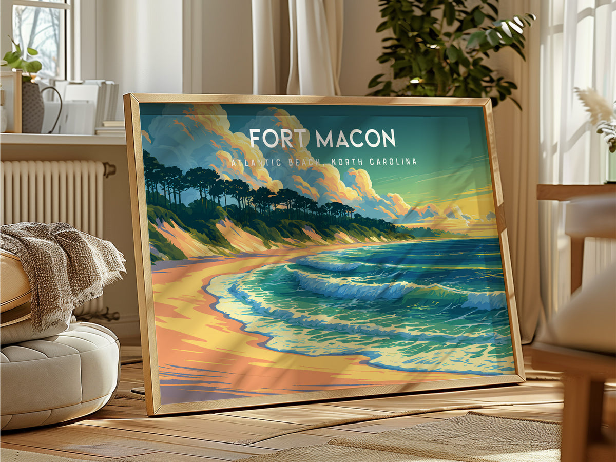 Fort Macon Landscape Poster | Atlantic Beach, North Carolina Destination Print Wall Art — framed and ready to hang