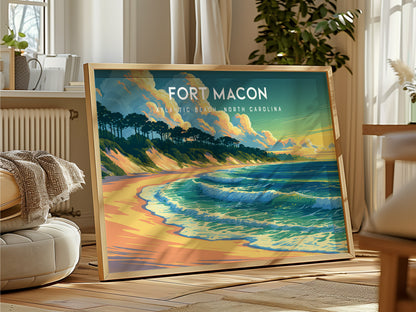 Fort Macon Landscape Poster | Atlantic Beach, North Carolina Destination Print Wall Art — framed and ready to hang