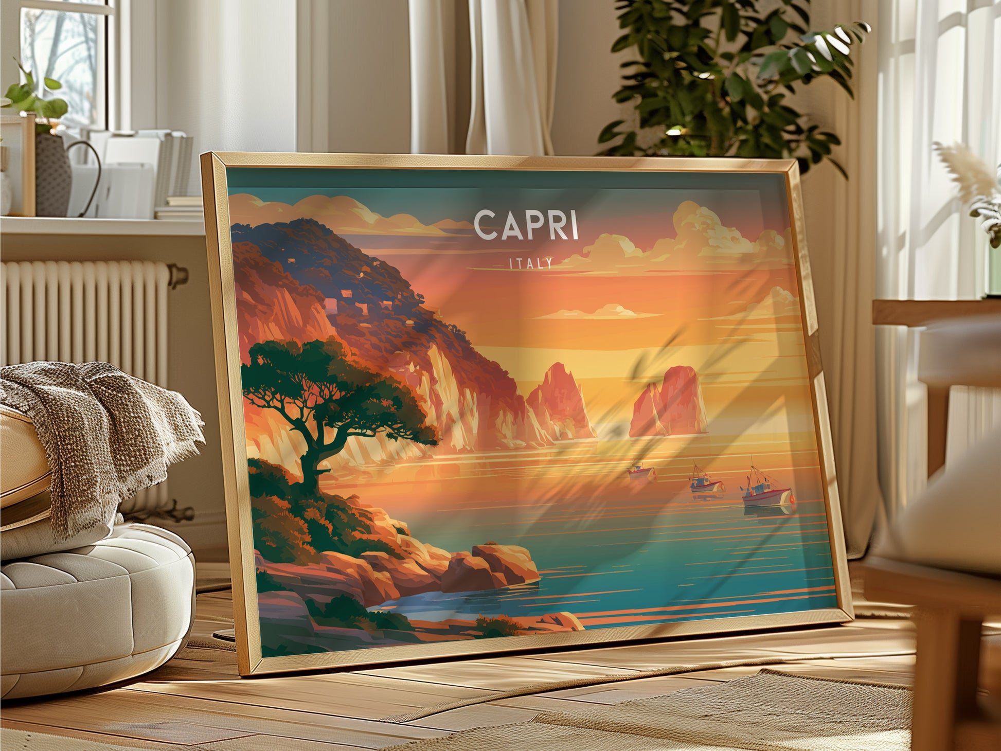 Capri Landscape Poster | Italy Destination Print Framed or Unframed Wall Art — framed and ready to hang