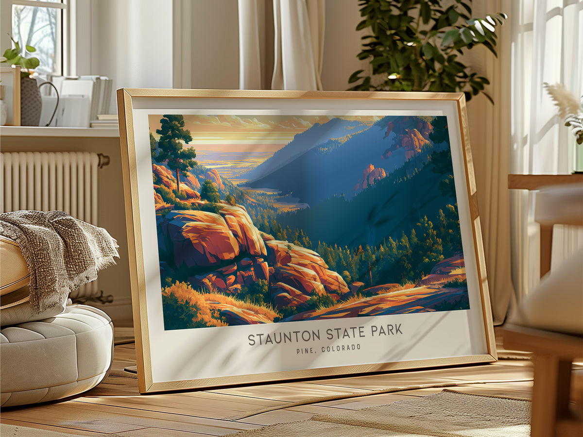Staunton State Park Landscape Matte Border Poster | Pine, Colorado Travel Wall Art — framed and ready to hang