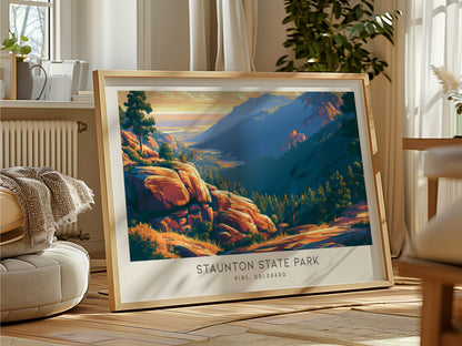 Staunton State Park Landscape Matte Border Poster | Pine, Colorado Travel Wall Art — framed and ready to hang