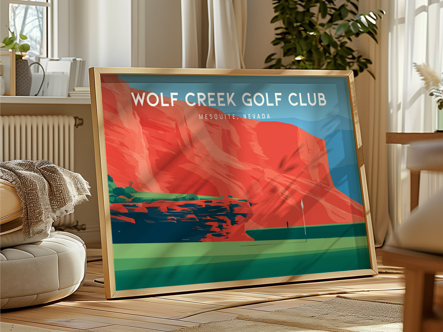 Wolf Creek Golf Club, Mesquite, Nevada Landscape Poster | Dramatic Red Rock Golf Course Print Wall Art — framed and ready to