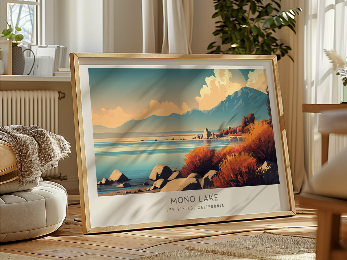 Mono Lake Landscape Matte Border Poster | Lee Vining, California Framed or Unframed Desert Lake Print — framed and ready to h