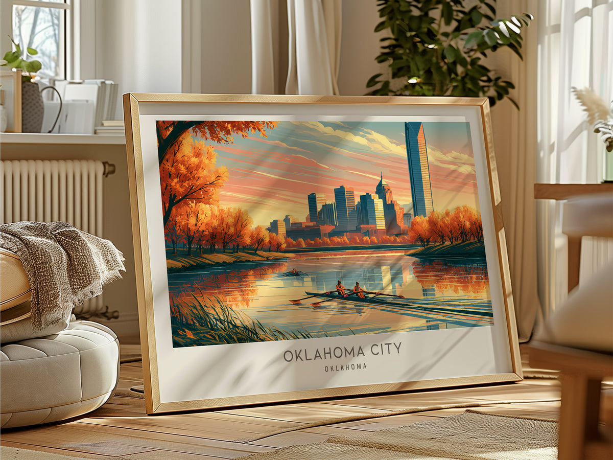 Oklahoma City Landscape Matte Border Poster | Travel Wall Art — framed and ready to hang