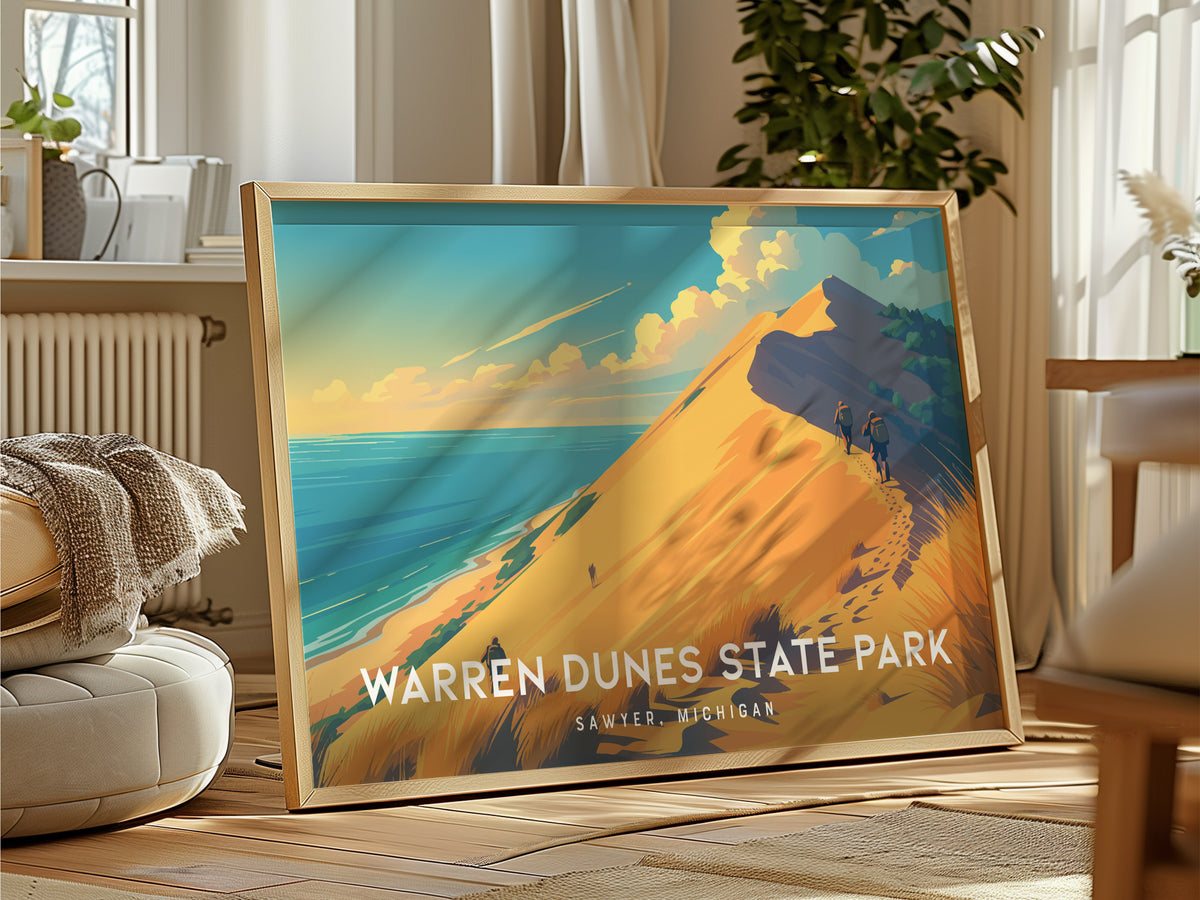 Warren Dunes State Park Landscape Poster | Sawyer, Michigan Travel Wall Art — framed and ready to hang