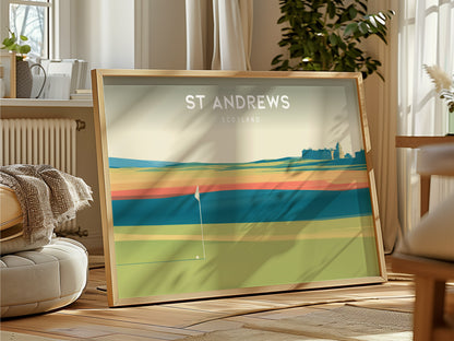 St Andrews Old Course, Scotland Landscape Poster | Golf Course Print Country Club Decor Wall Art — framed and ready to hang