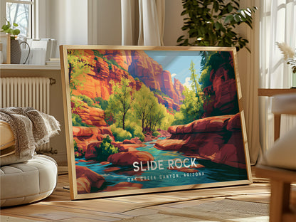 Slide Rock, Oak Creek Canyon, Arizona Landscape Poster | Desert Swimming Hole Destination Print Wall Art — framed and ready t