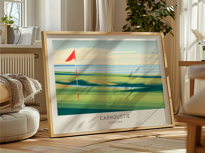 Carnoustie Landscape Matte Border Poster | Scotland Golf Course Print Travel Wall Art — framed and ready to hang