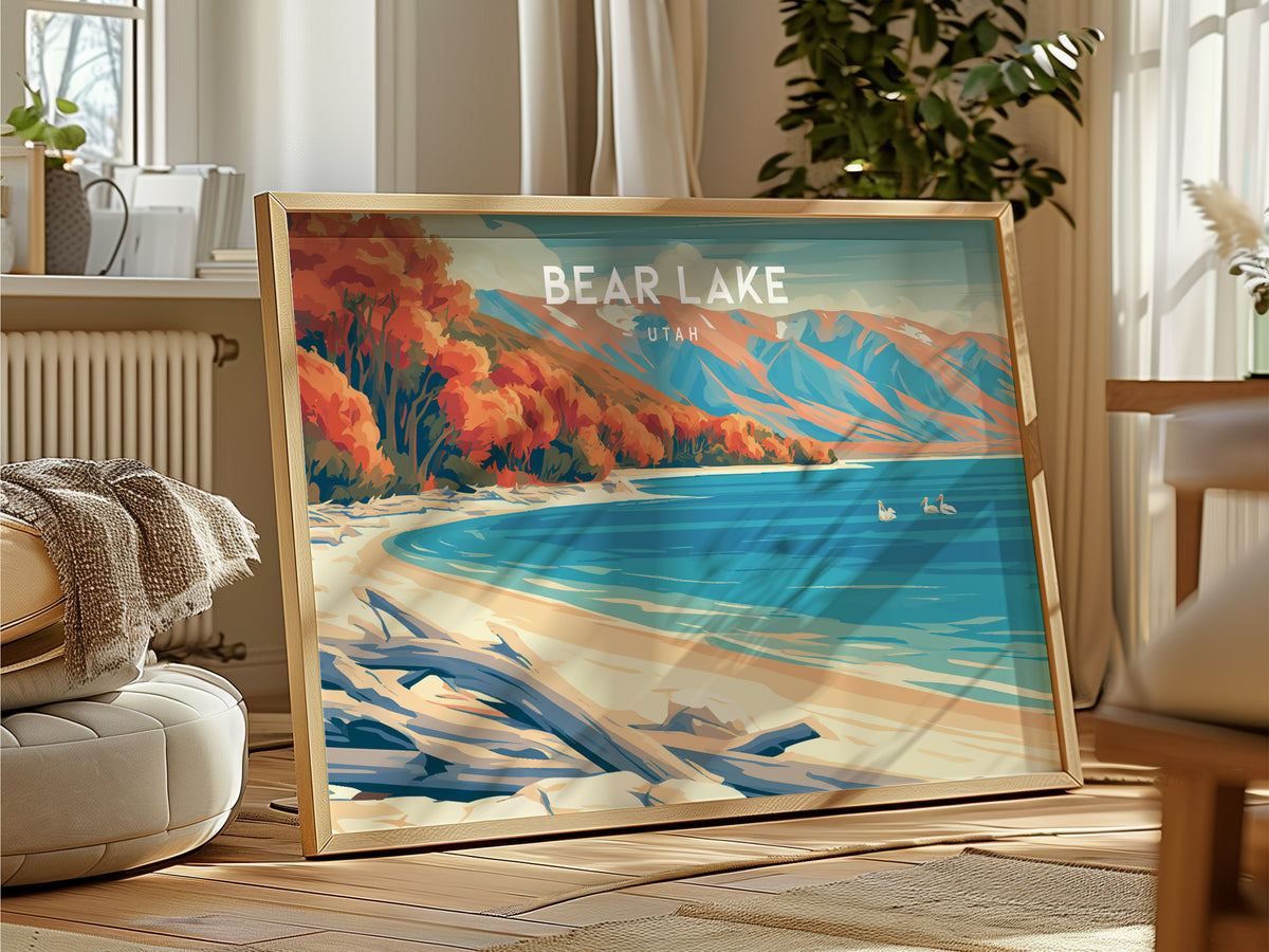 Bear Lake, Utah Landscape Poster | Tropical Beach Print Framed or Unframed Wall Art — framed and ready to hang