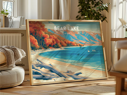 Bear Lake, Utah Landscape Poster | Tropical Beach Print Framed or Unframed Wall Art — framed and ready to hang