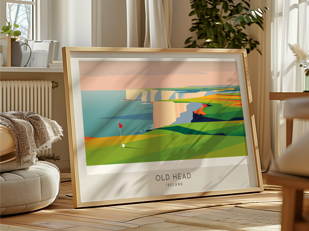 Old Head Landscape Matte Border Poster | Ireland Country Club Decor & Golf Wall Art — framed and ready to hang