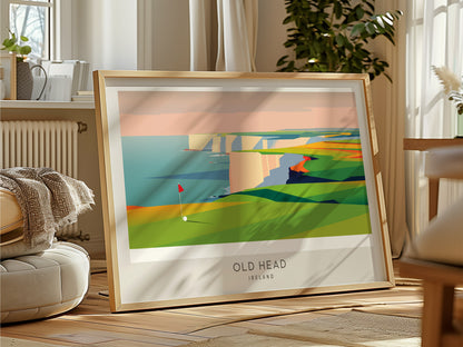 Old Head Landscape Matte Border Poster | Ireland Country Club Decor & Golf Wall Art — framed and ready to hang