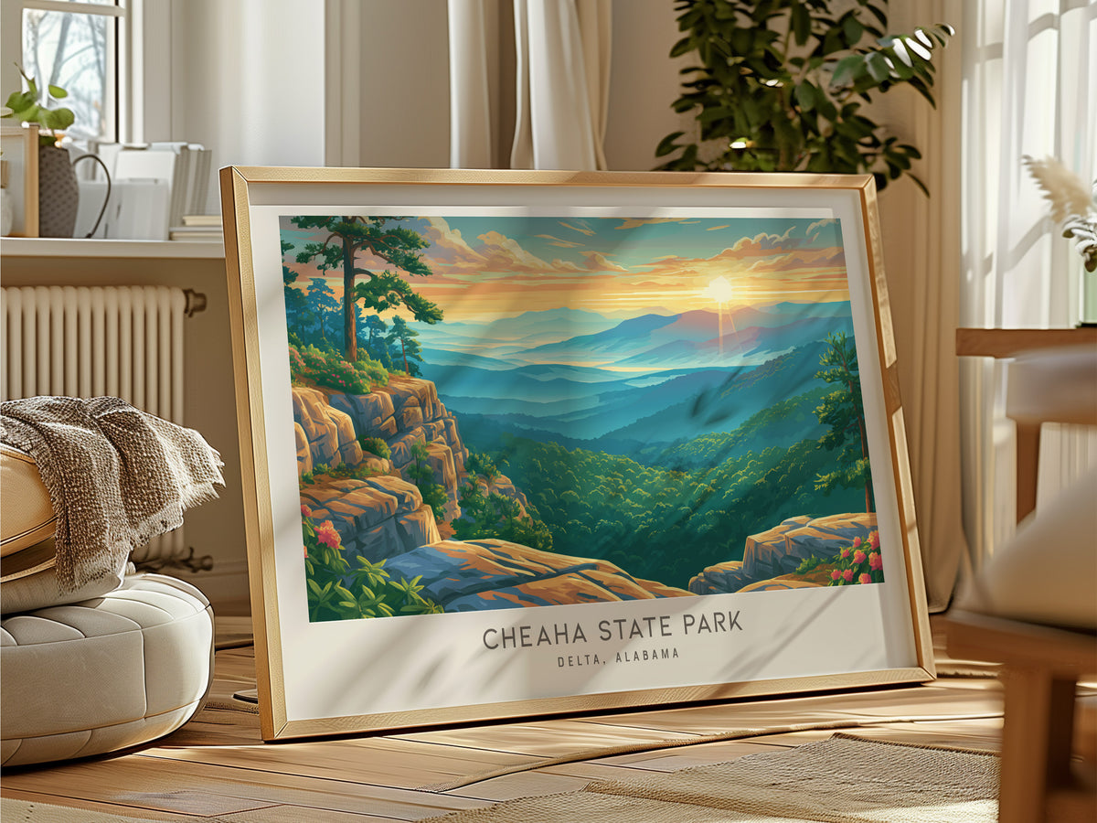 Cheaha State Park Landscape Matte Border Poster | Delta, Alabama Travel Wall Art Framed or Unframed — framed and ready to han
