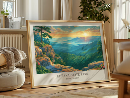 Cheaha State Park Landscape Matte Border Poster | Delta, Alabama Travel Wall Art Framed or Unframed — framed and ready to han