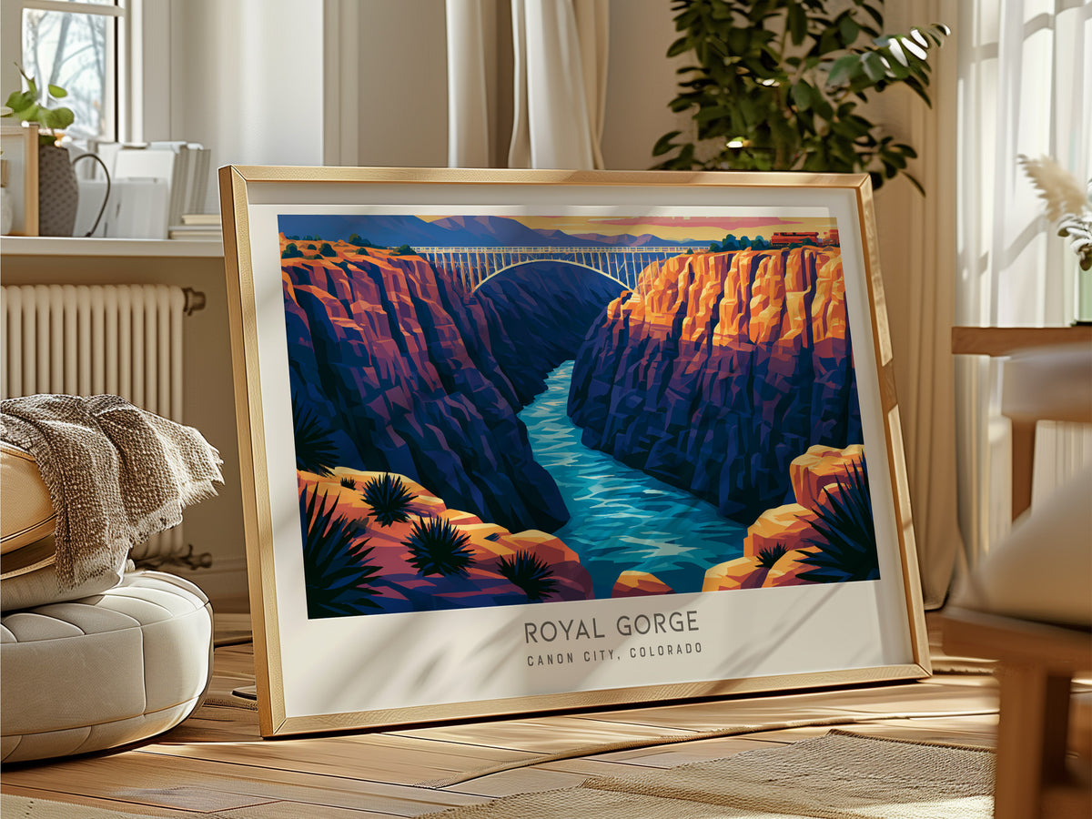 Royal Gorge Landscape Matte Border Poster | Canon City, Colorado Vacation Wall Art — framed and ready to hang