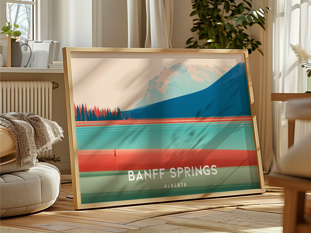 Banff Springs, Alberta Landscape Poster | Links Poster & Framed or Unframed Wall Art — framed and ready to hang