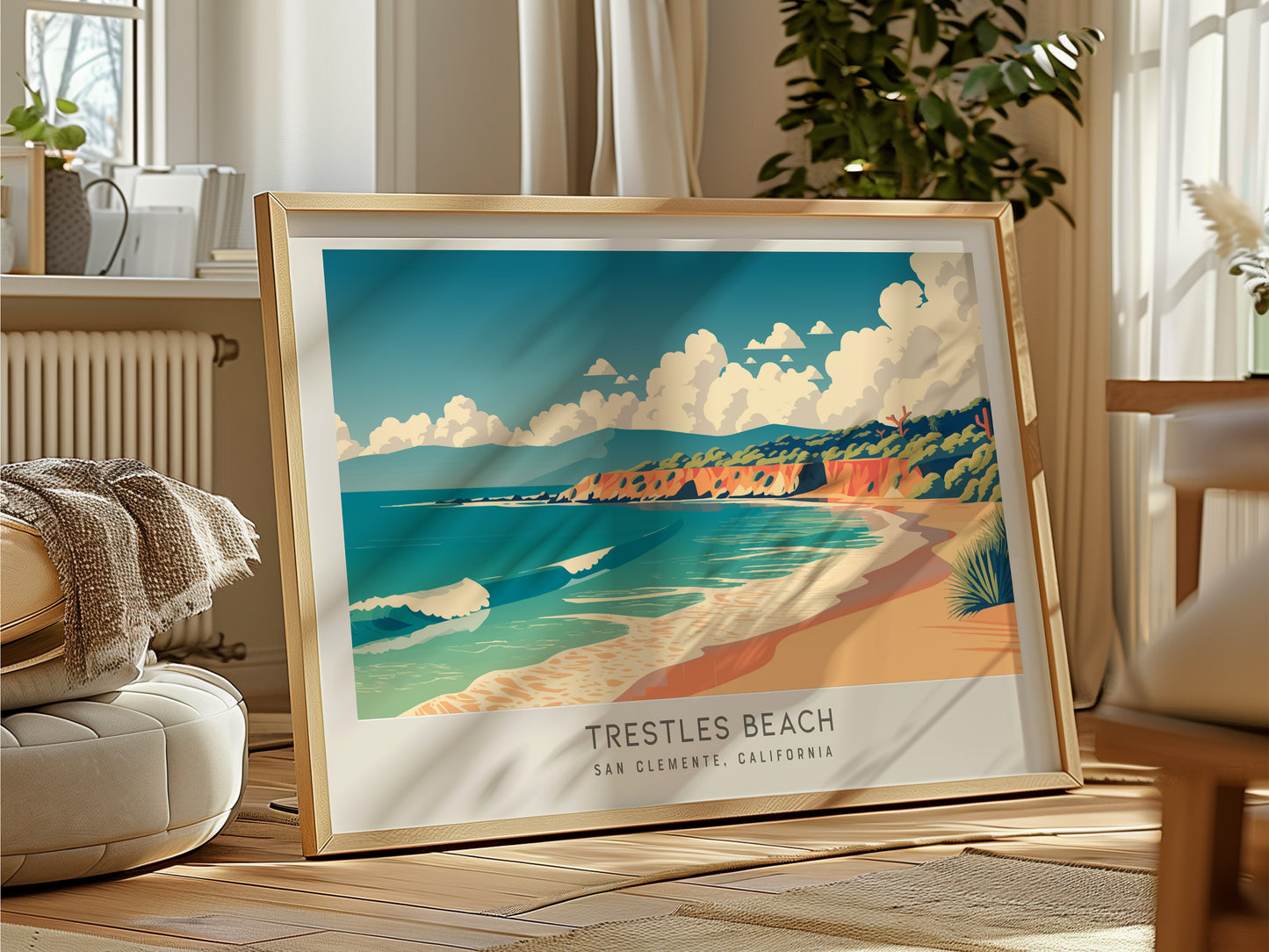 Trestles Beach Landscape Matte Border Poster | San Clemente, California Vacation Wall Art — framed and ready to hang