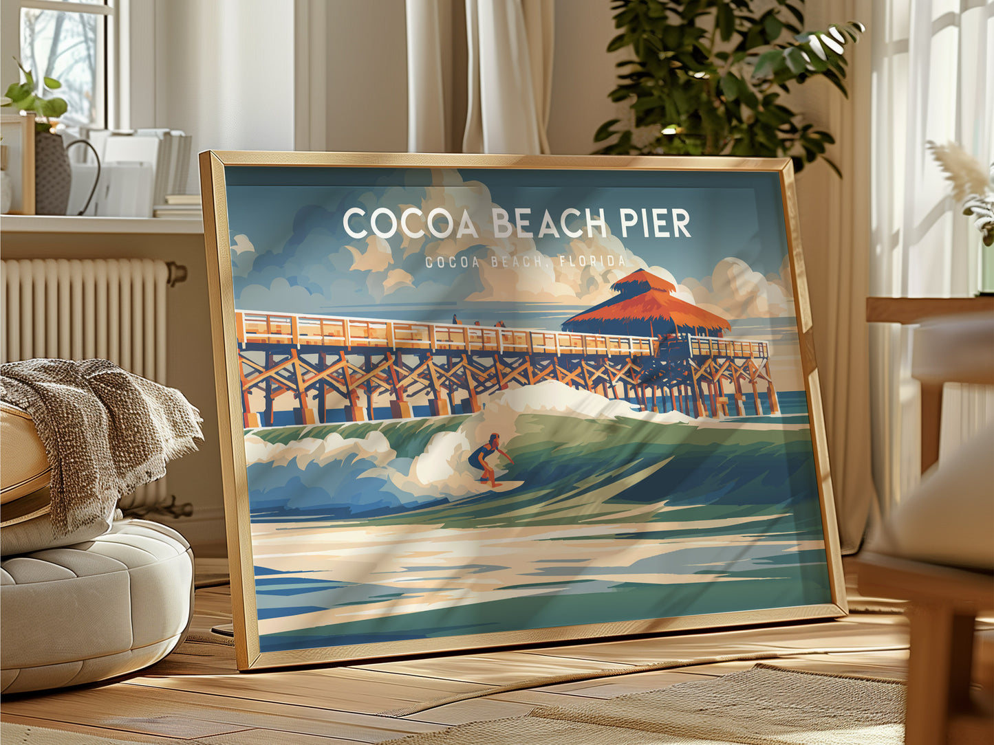 Cocoa Beach Pier Landscape Poster | Cocoa Beach, Florida Travel Wall Art — framed and ready to hang