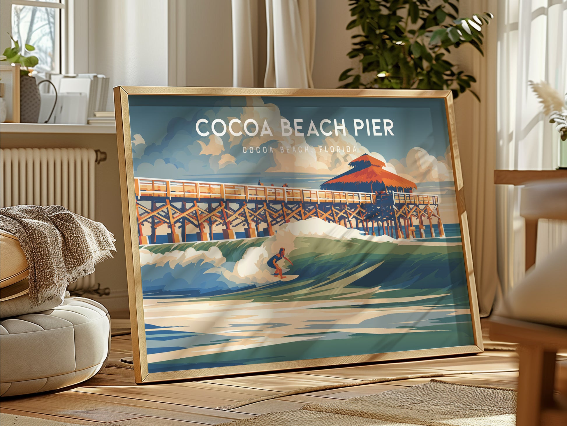 Cocoa Beach Pier Landscape Poster | Cocoa Beach, Florida Travel Wall Art — framed and ready to hang